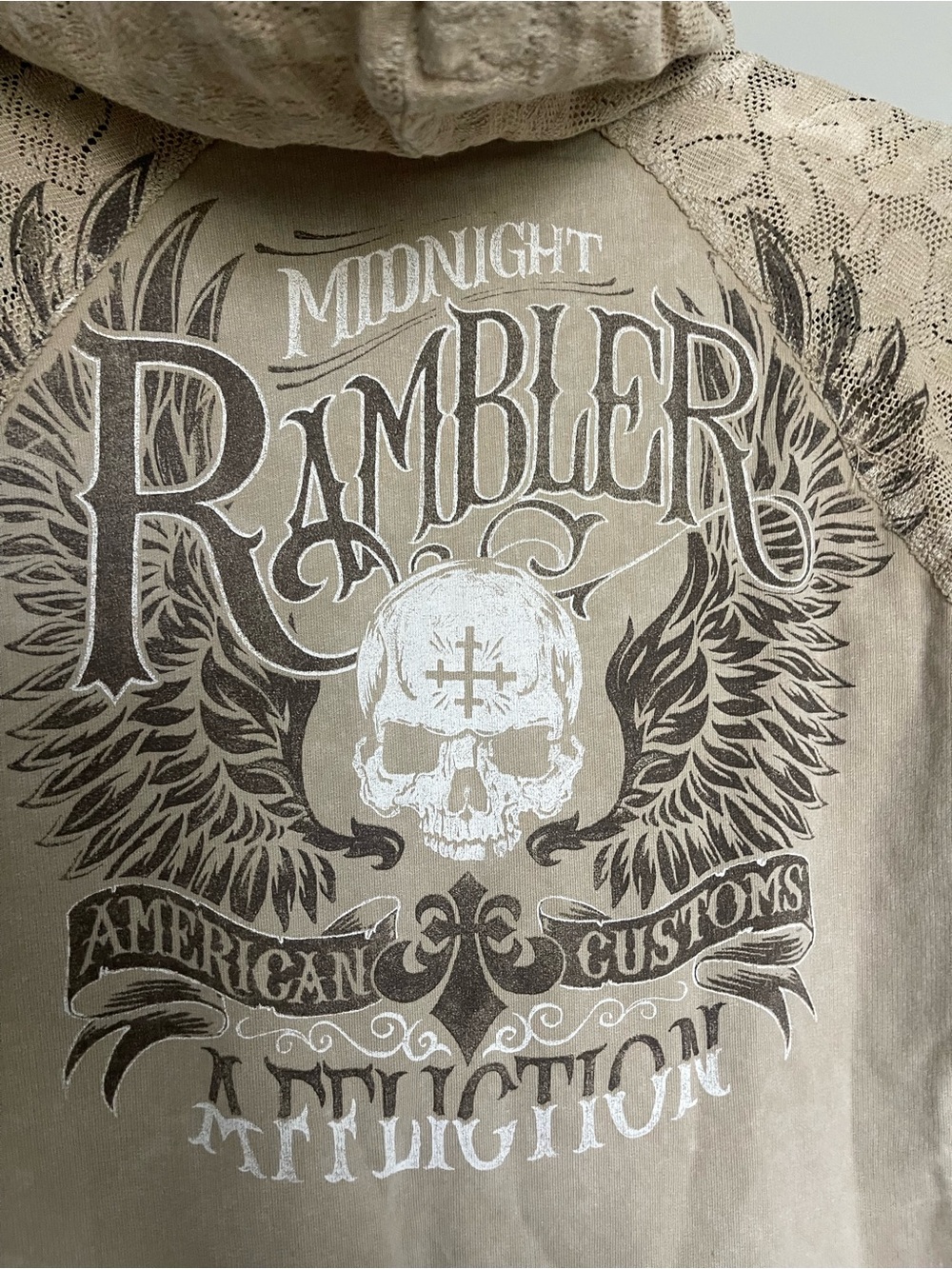 Affliction Taupe Lace-Sleeve 'Midnight Rambler' Hoodie - Picture 6 of 6